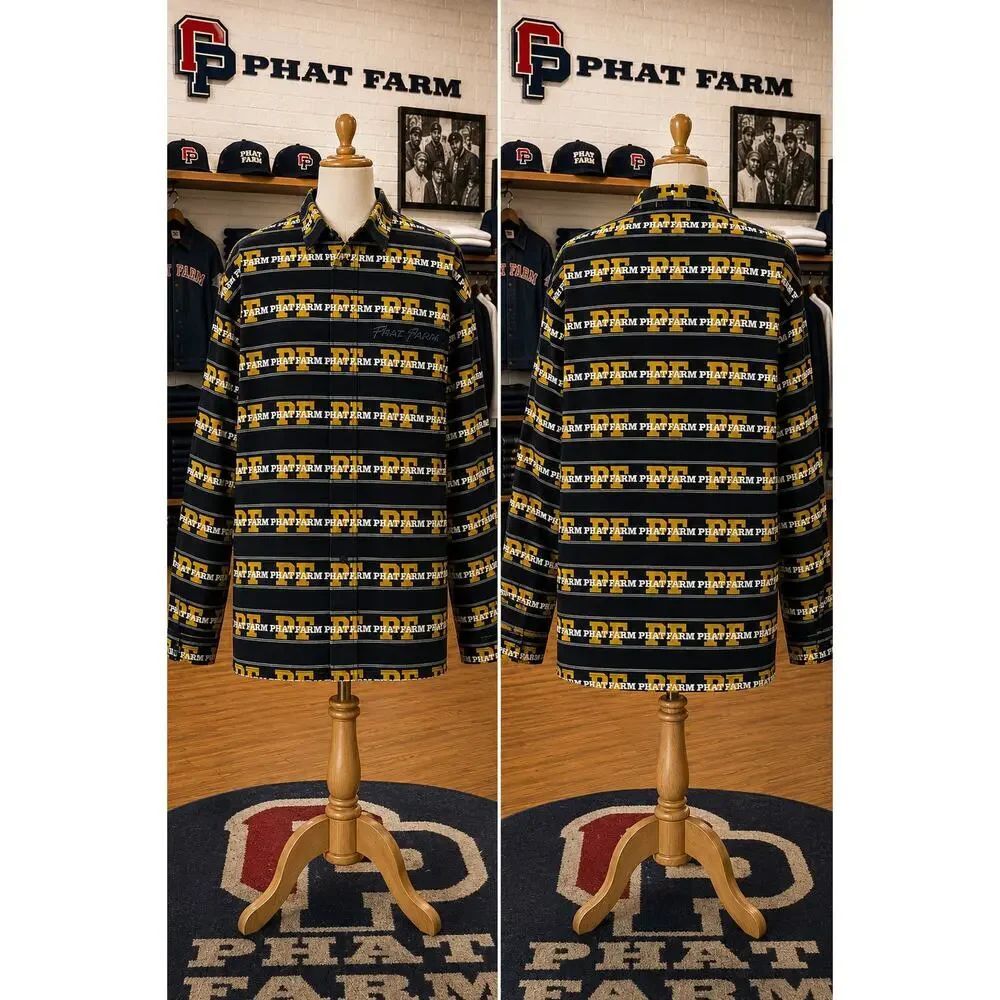 Vintage Phat Farm Denim Co Hidden Placket All Over Print Shirt XXL Y2K